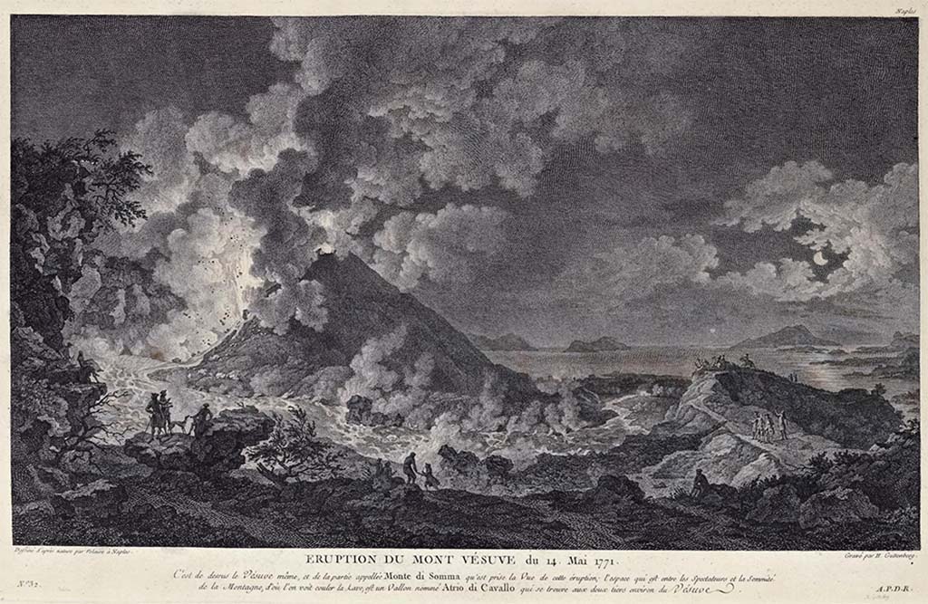 Vesuvius Eruption 1771. Eruption du Mont Vésuve du 14 Mai 1771. Dessine d'après nature par Volaire à Naples
See Saint Non, Jean Claude Richard de, 1781. Voyage pittoresque ou Description des royaumes de Naples et de Sicile : Vol. 1. Parigi, p. 210