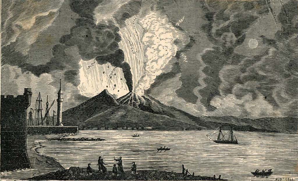 Vesuvius eruption 1779. 1880 drawing by Luigi Palmieri.
See Palmieri L., 1880. Il Vesuvio e la sua storia. Milano: Tipografia Faverio, fig. 7.
See book on E-RARA