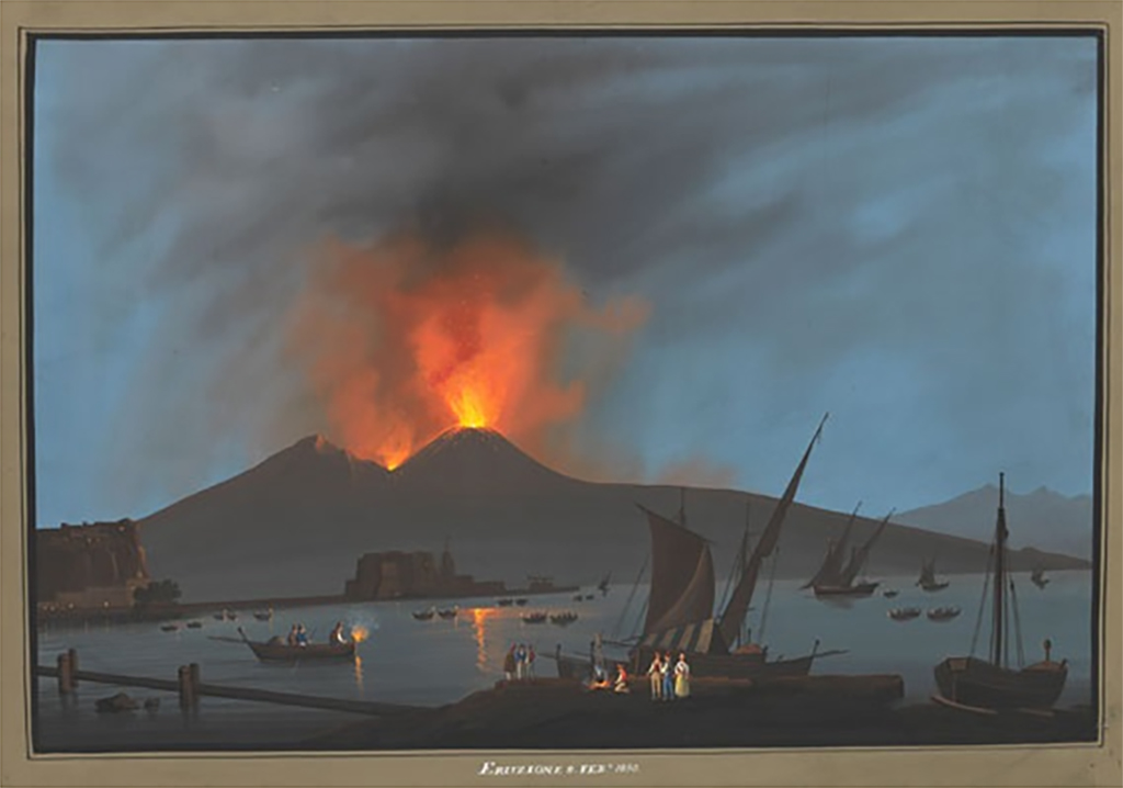 Vesuvius Eruption 1850. Painting by Gioacchino La Pira (1839–1870), Eruzione a Febbraio 1850.