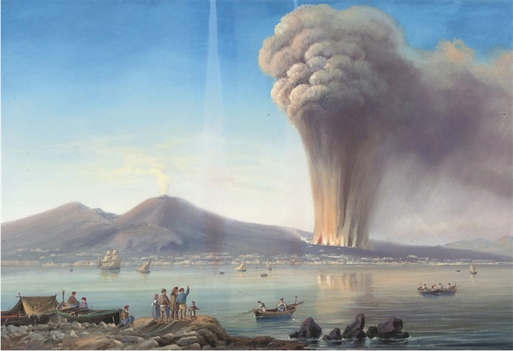 Vesuvius Eruption 1861. Painting by follower of Gioacchino La Pira (1839–1870), An eruption on the Bay of Naples, 1861.