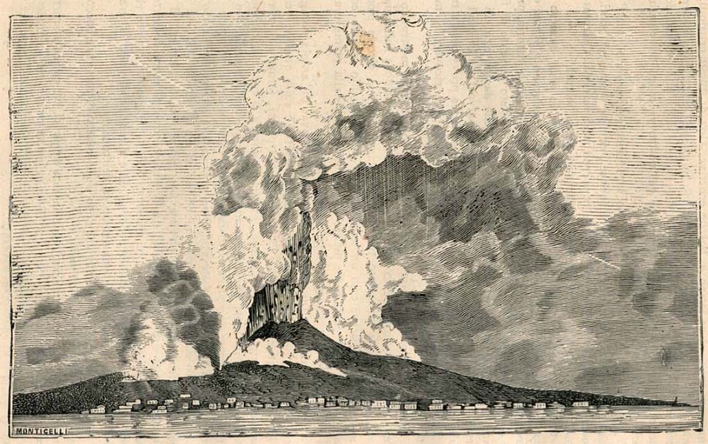 Vesuvius eruption 26 Aprile 1872. 1880 drawing by Luigi Palmieri.
See Palmieri L., 1880. Il Vesuvio e la sua storia. Milano: Tipografia Faverio, fig. 19.
See book on E-RARA